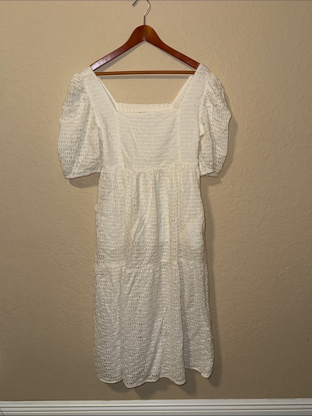 Monsoon and Beyond White Eyelet Square-Neck Midi Dress 19" p2p